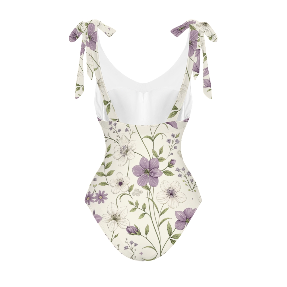 Women Floral Print One Piece Swimsuit with Matching Wrap Skirt Elegant Beachwear Set