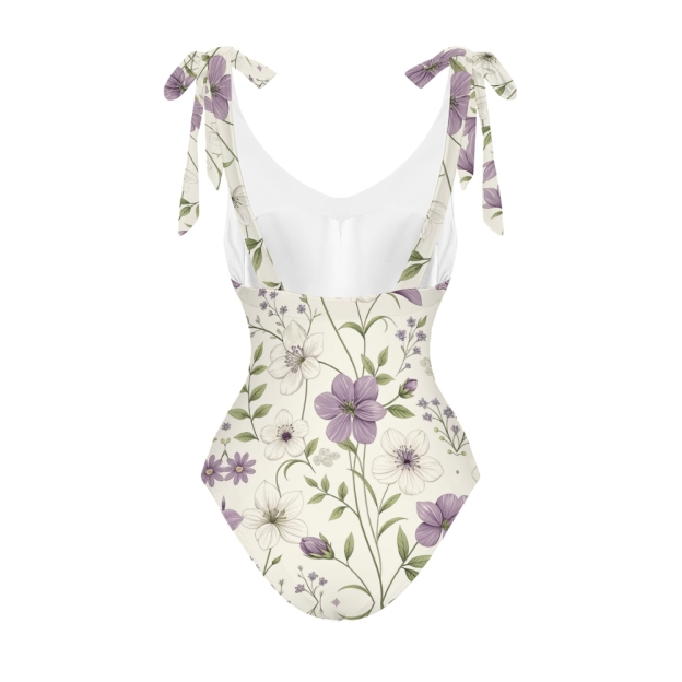 Women Floral Print One Piece Swimsuit with Matching Wrap Skirt Elegant Beachwear Set