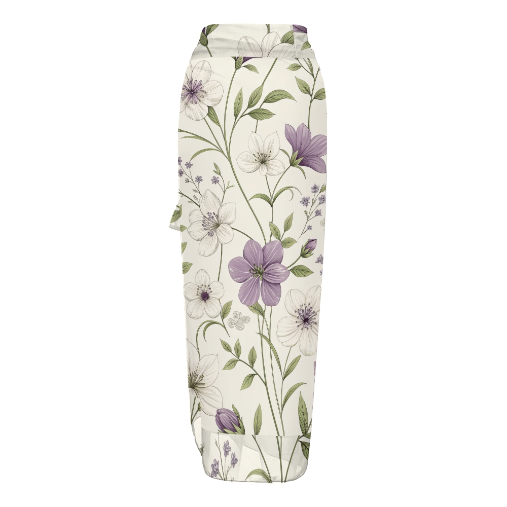 Women Floral Print One Piece Swimsuit with Matching Wrap Skirt Elegant Beachwear Set