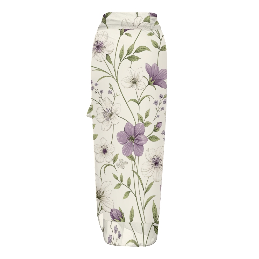 Women Floral Print One Piece Swimsuit with Matching Wrap Skirt Elegant Beachwear Set