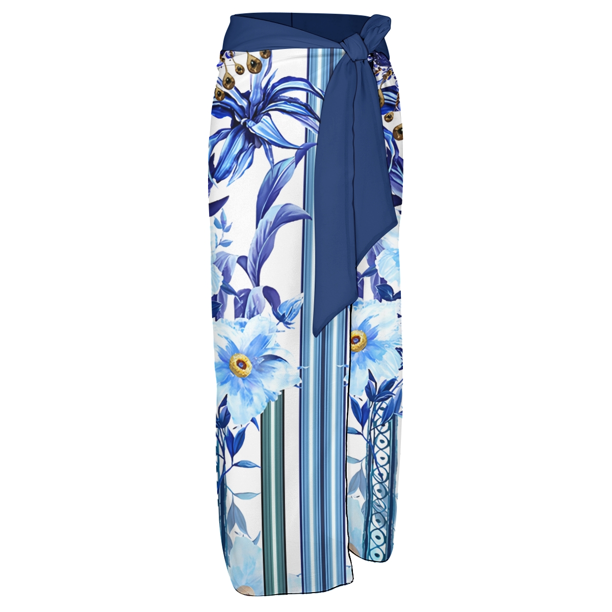 Boho Chic Ornate Print One-Piece Swimsuit with Matching Sarong Skirt