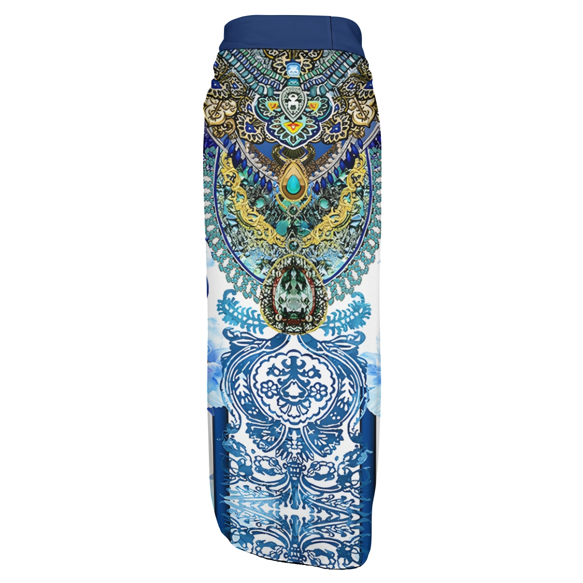 Boho Chic Ornate Print One-Piece Swimsuit with Matching Sarong Skirt