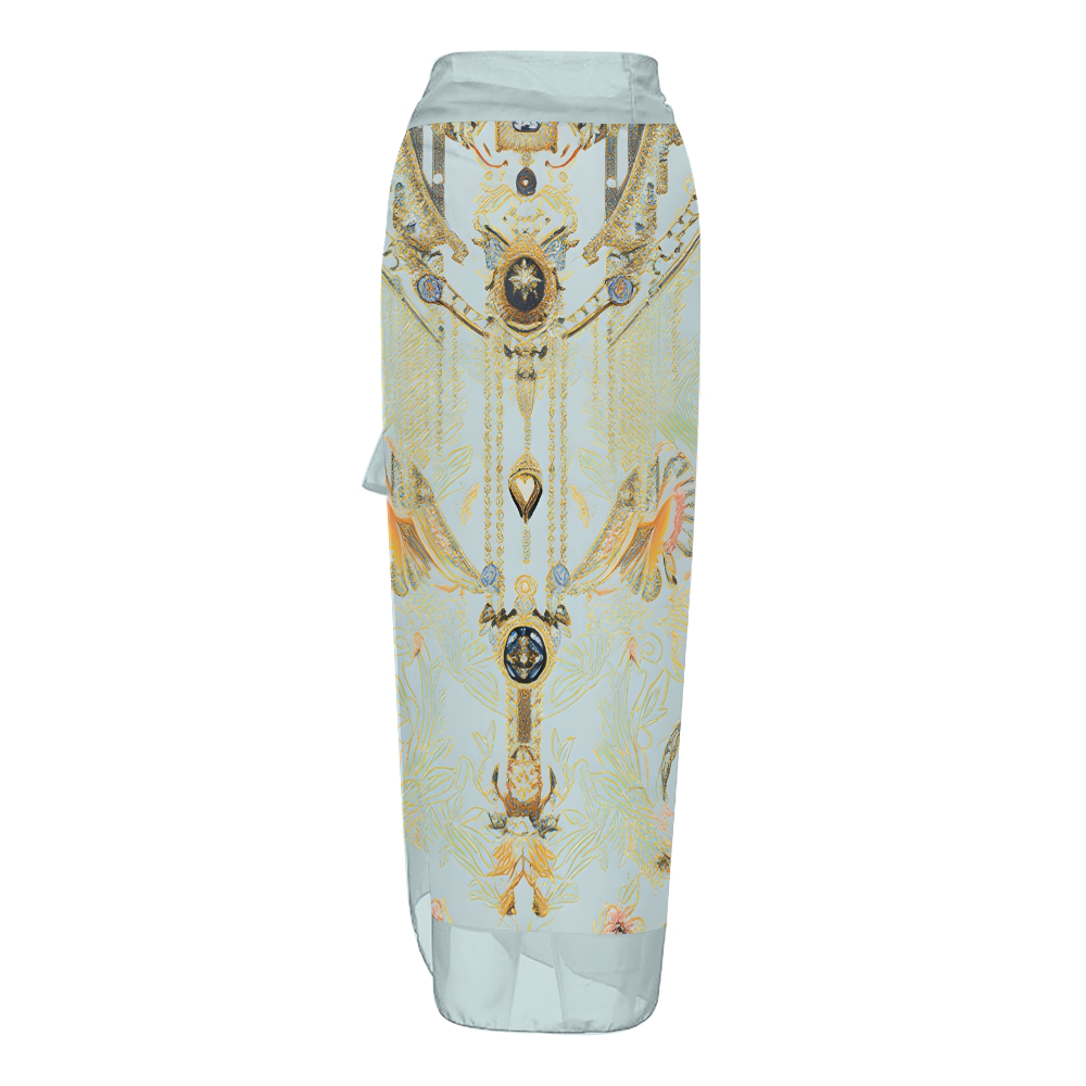 Baroque-Inspired V-Neck One-Piece Swimsuit and Matching Wrap Skirt