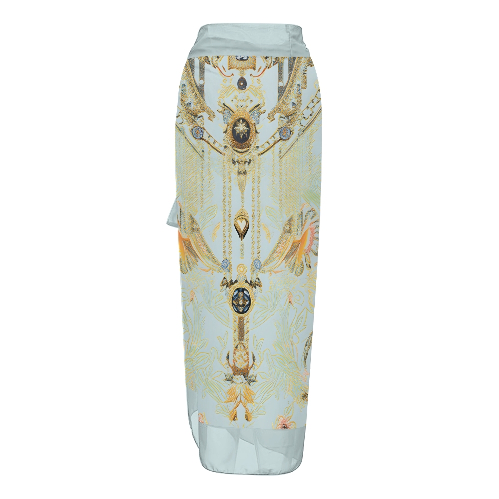 Baroque-Inspired V-Neck One-Piece Swimsuit and Matching Wrap Skirt