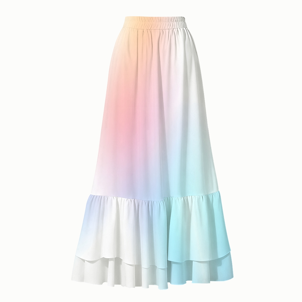 Dreamy Ombre Gradient One-Piece Swimsuit with Flowing Maxi Skirt