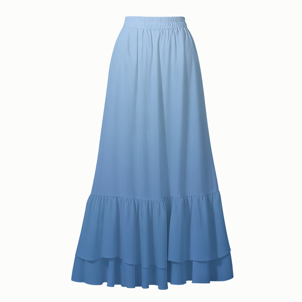 Sky Blue Gradient One-Piece Swimsuit with Coordinating Maxi Skirt