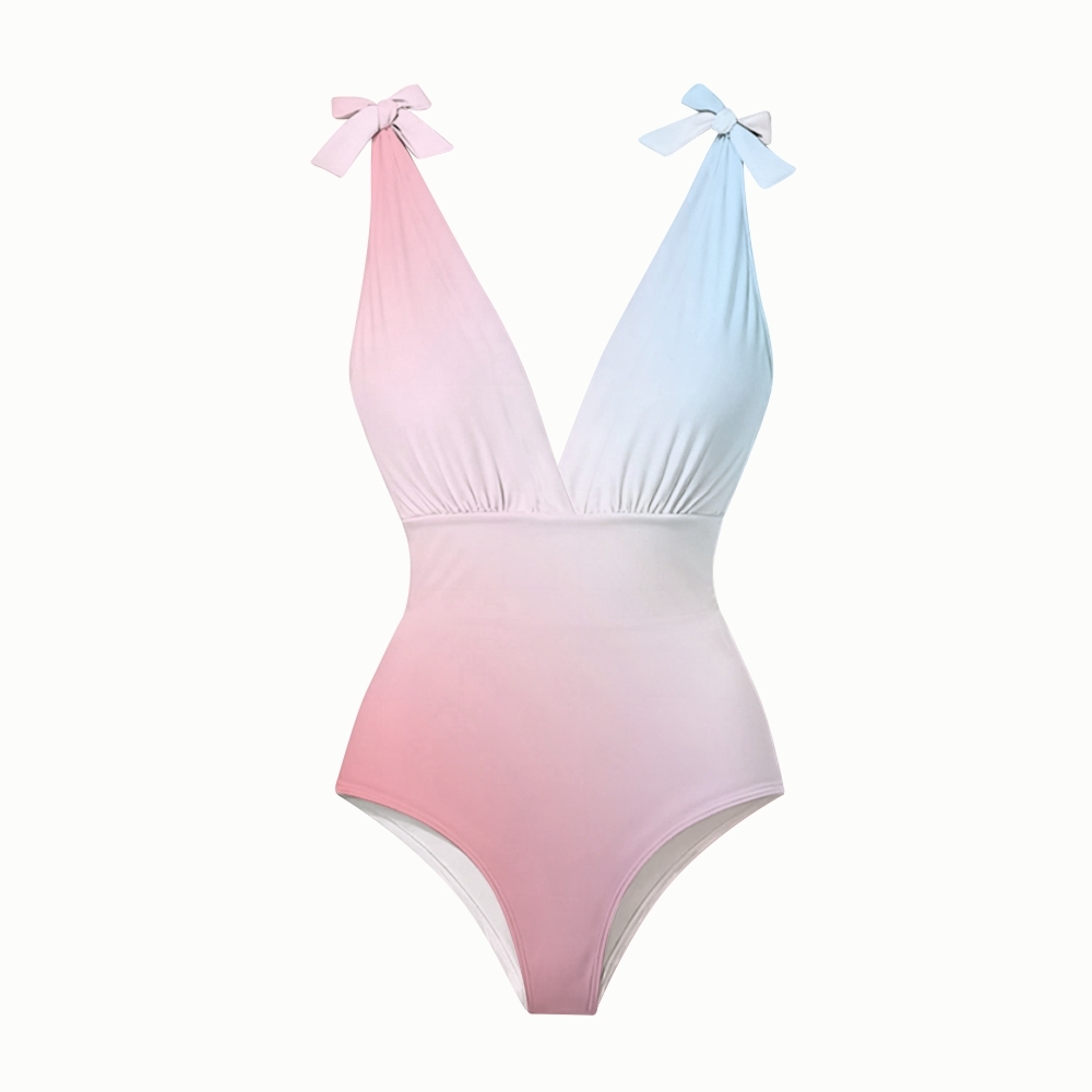 Charming Ombre Lace-up One-Piece Swimsuit and Flowing Maxi Skirt