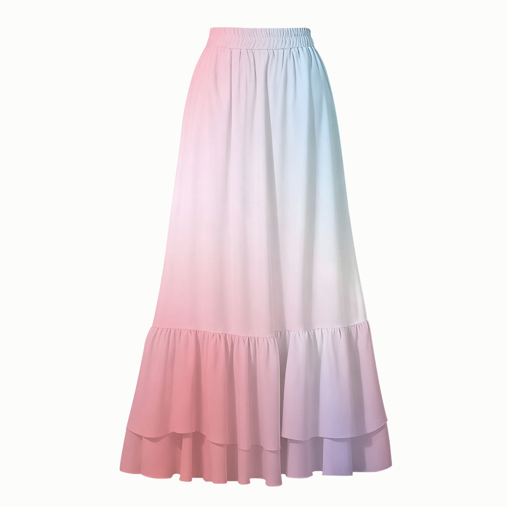 Charming Ombre Lace-up One-Piece Swimsuit and Flowing Maxi Skirt