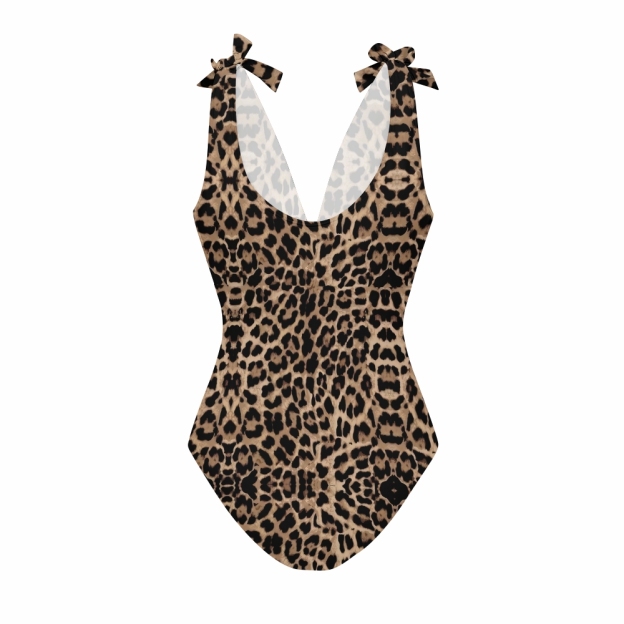 Chic Leopard Print Lace-up One-Piece Swimsuit and Flowy Maxi Skirt