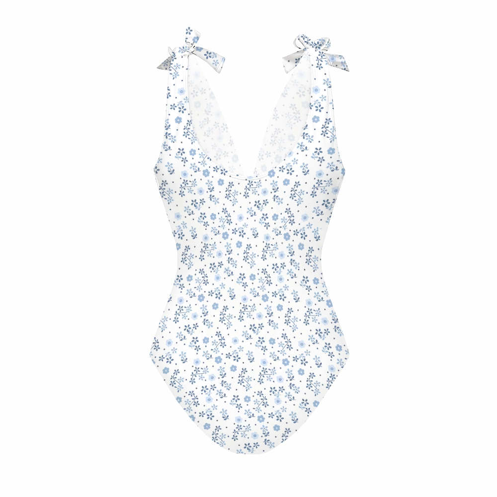 Vintage Floral Print One-Piece Swimsuit and Tiered Maxi Skirt Set