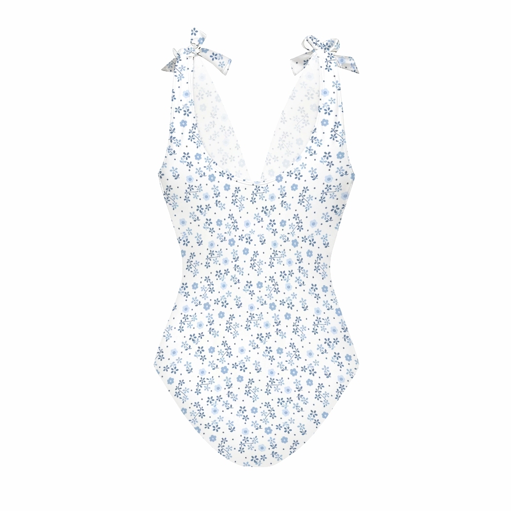 Vintage Floral Print One-Piece Swimsuit and Tiered Maxi Skirt Set