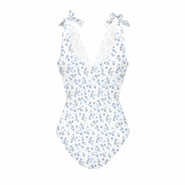 Vintage Floral Print One-Piece Swimsuit and Tiered Maxi Skirt Set