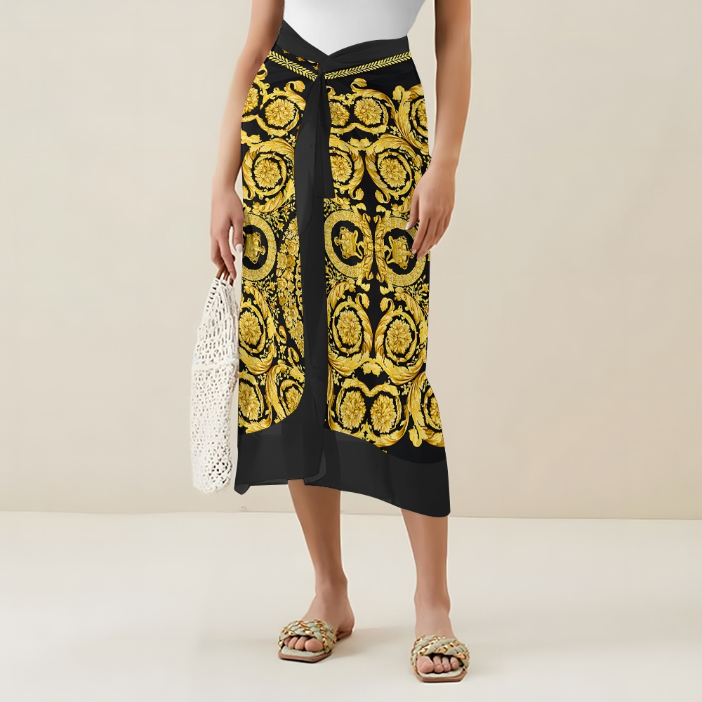 Baroque Print One Piece Swimsuit with Matching Sarong Skirt