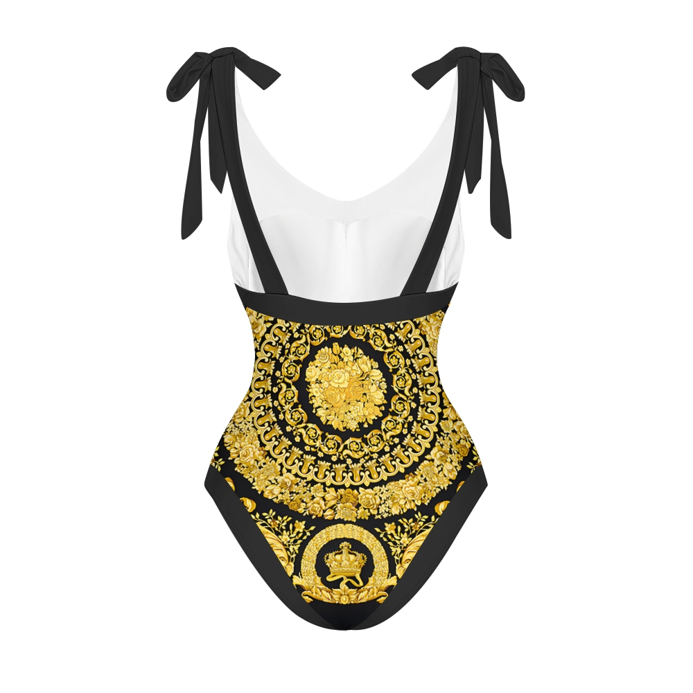 Baroque Print One Piece Swimsuit with Matching Sarong Skirt