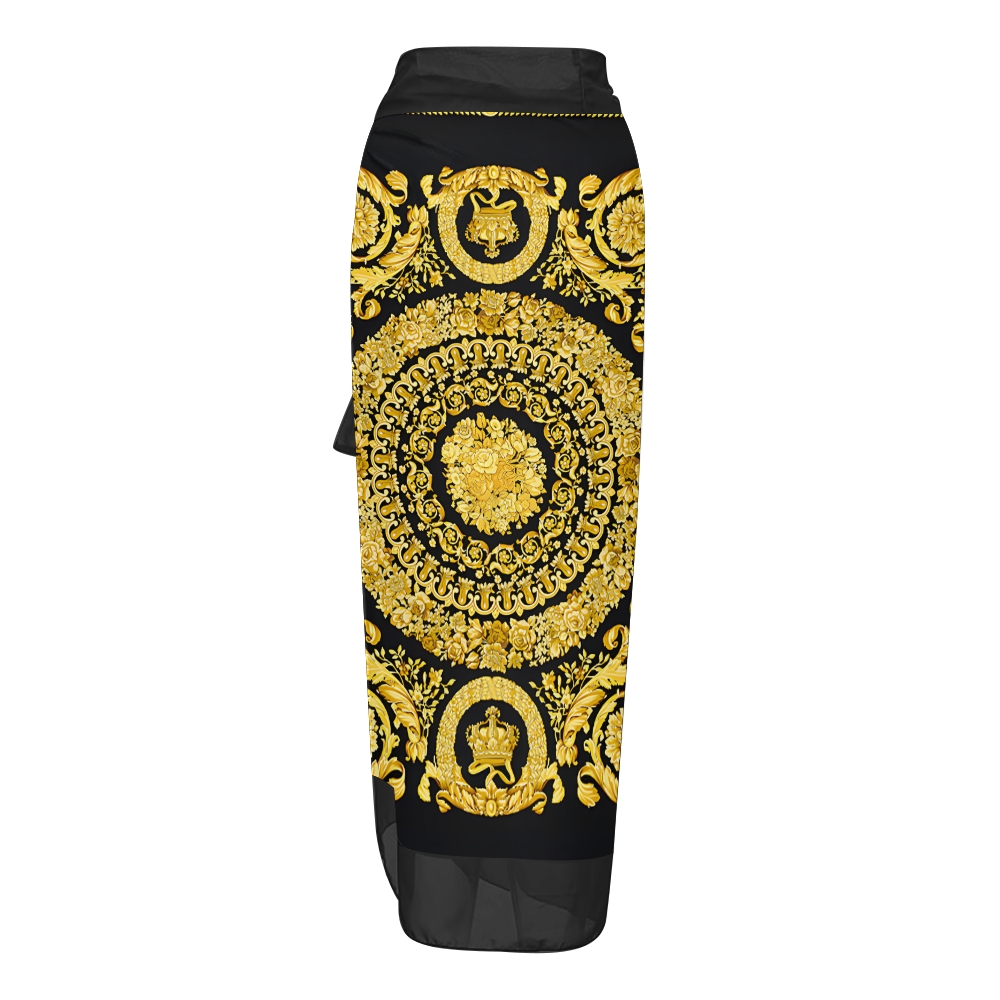 Baroque Print One Piece Swimsuit with Matching Sarong Skirt