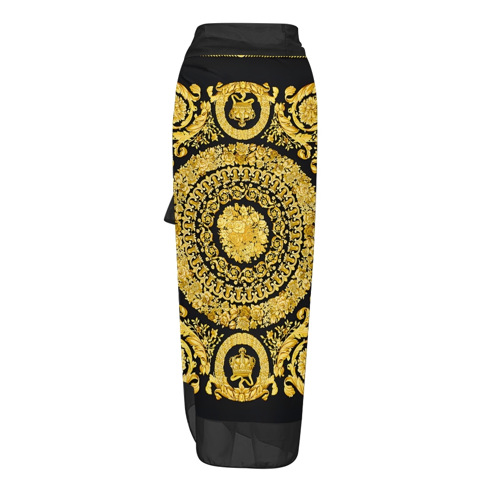 Baroque Print One Piece Swimsuit with Matching Sarong Skirt