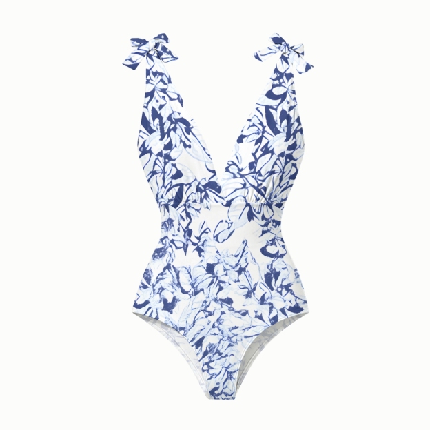 Botanical Print One Piece Swimsuit and Coordinated Maxi Skirt