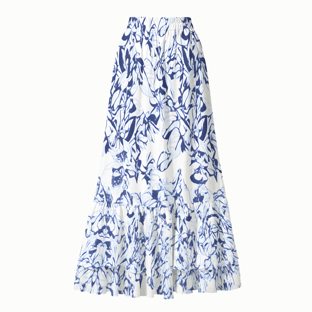 Botanical Print One Piece Swimsuit and Coordinated Maxi Skirt