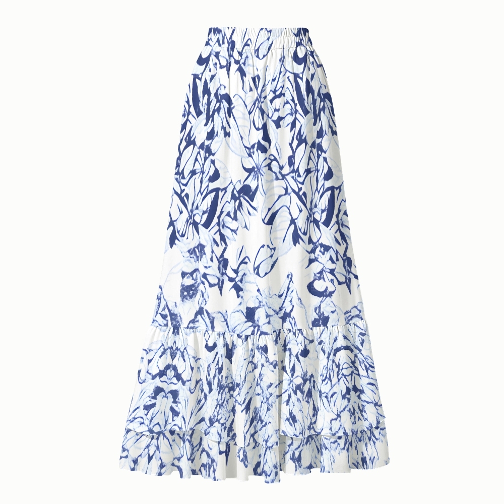 Botanical Print One Piece Swimsuit and Coordinated Maxi Skirt