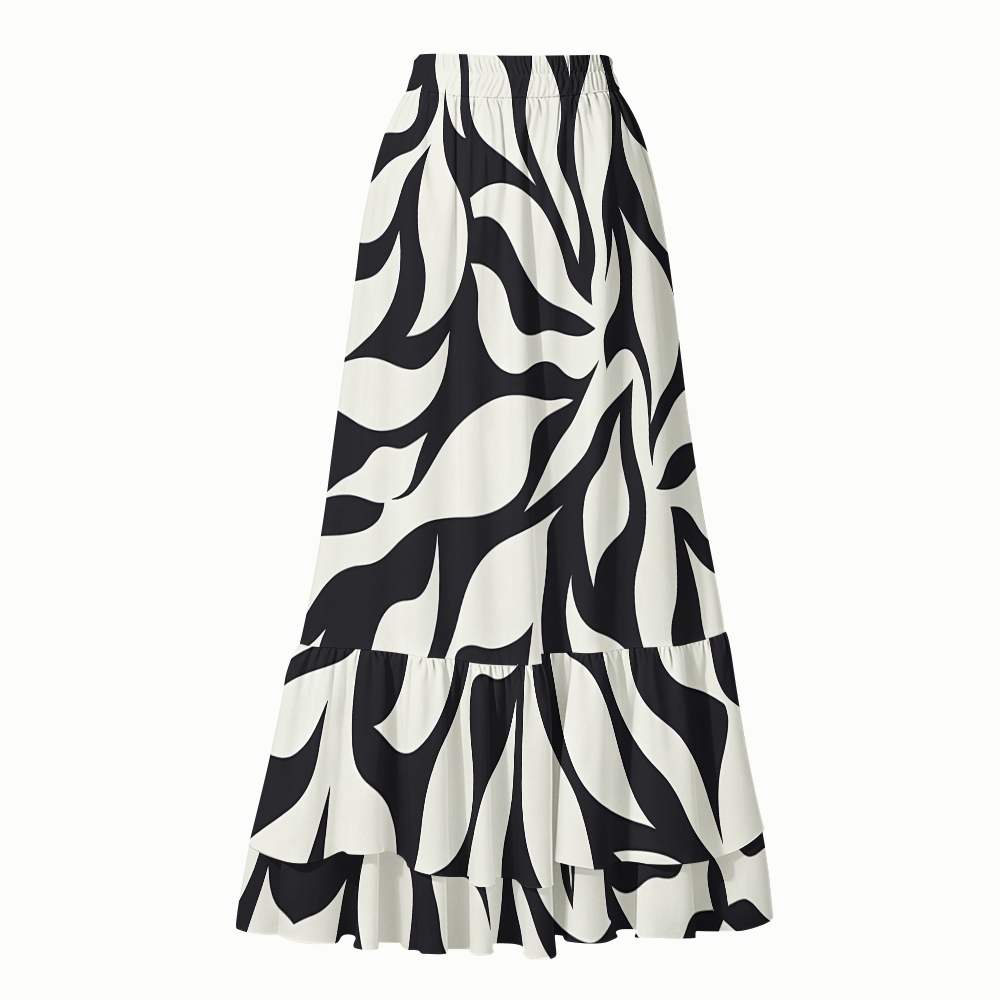 Modern Artistic Geometric Wave Print One Piece Swimsuit with Matching Maxi Skirt