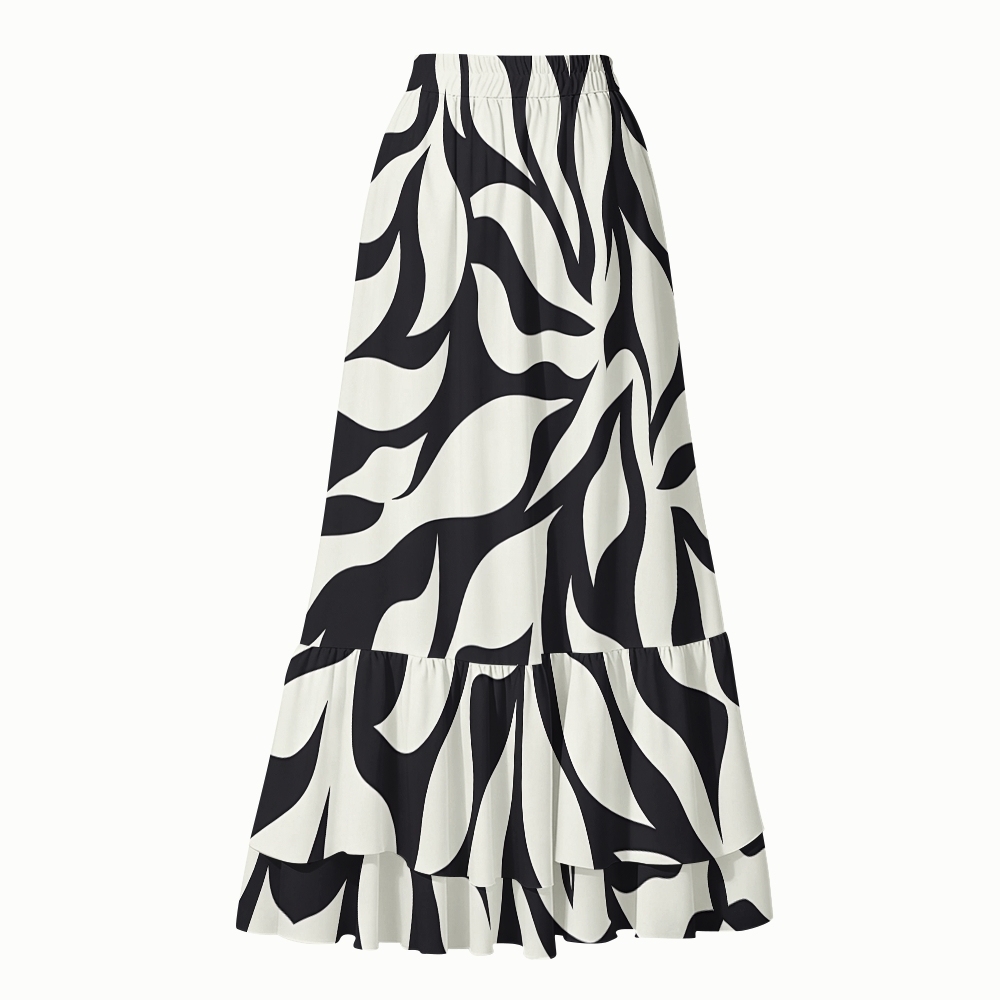 Modern Artistic Geometric Wave Print One Piece Swimsuit with Matching Maxi Skirt