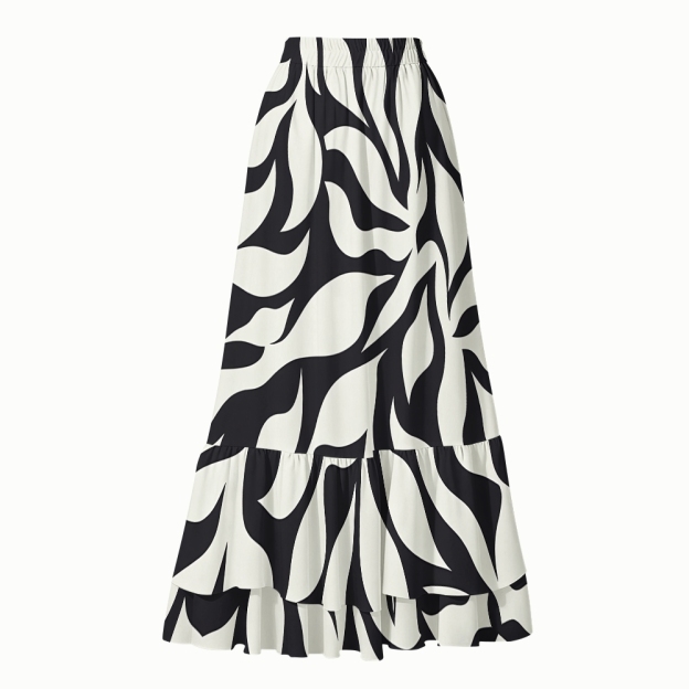 Modern Artistic Geometric Wave Print One Piece Swimsuit with Matching Maxi Skirt