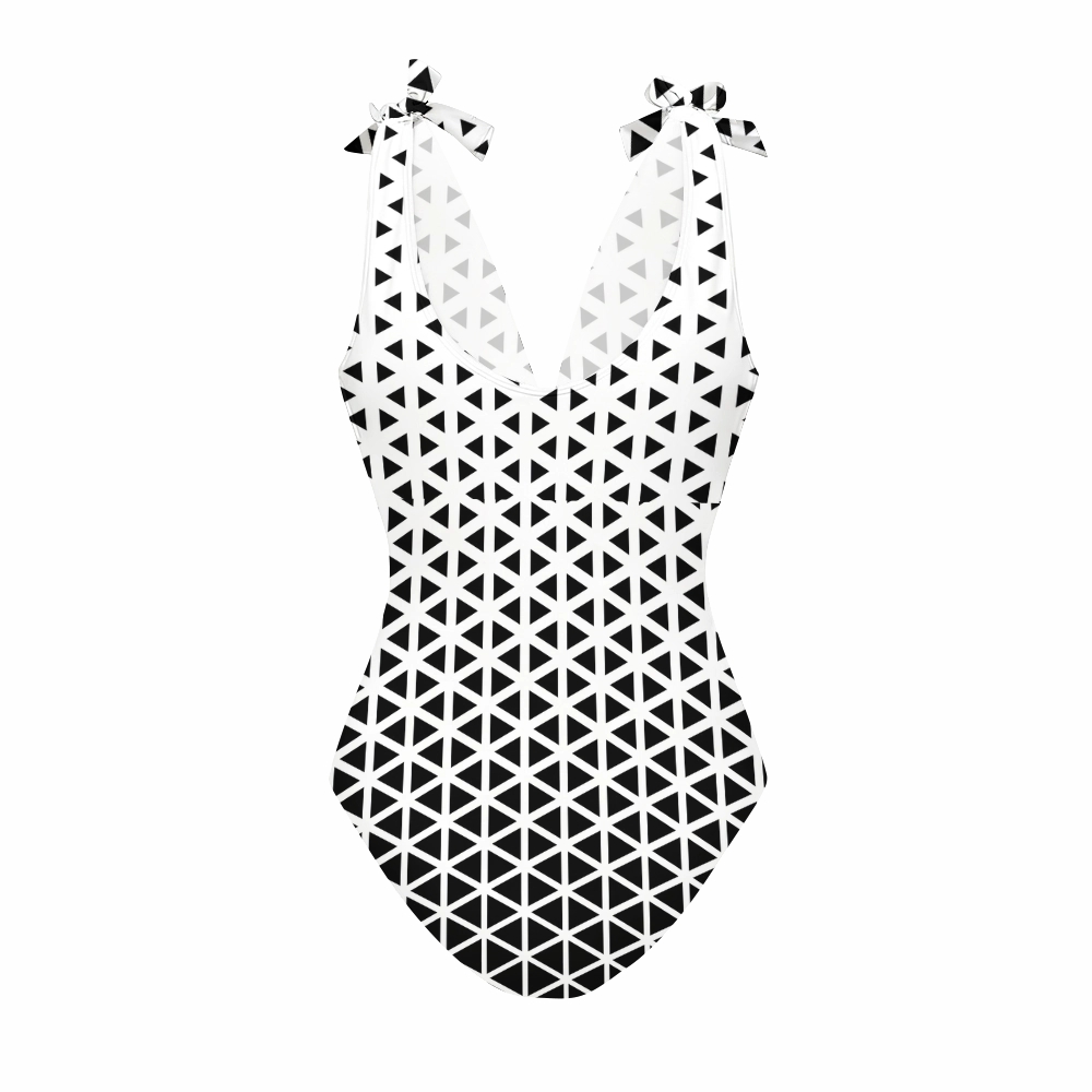 Geometric Triangle One-Piece Swimsuit with Matching Maxi Skirt