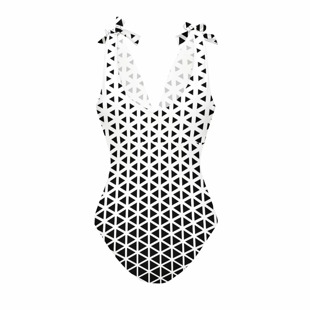 Geometric Triangle One-Piece Swimsuit with Matching Maxi Skirt
