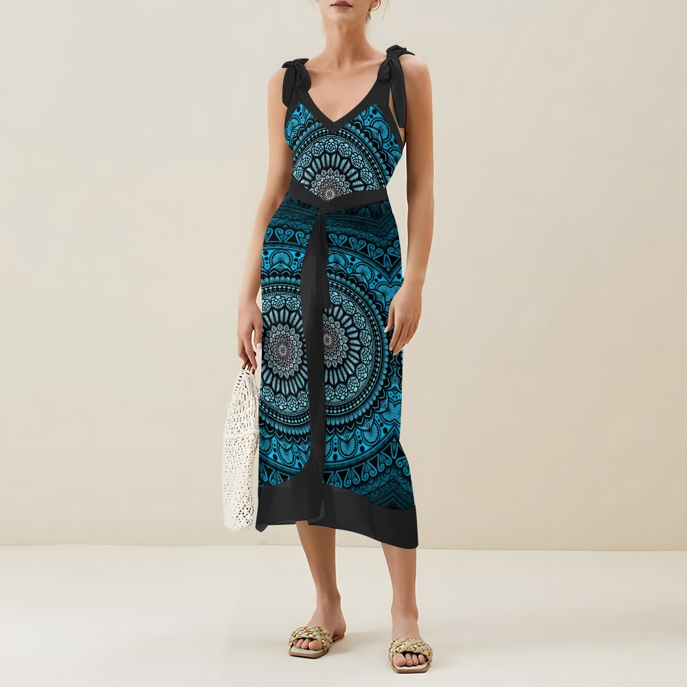 Bohemian Mandala One-Piece Swimsuit with Matching Sarong Skirt