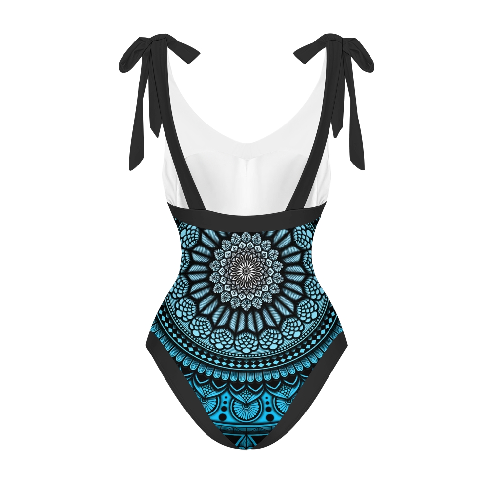 Bohemian Mandala One-Piece Swimsuit with Matching Sarong Skirt