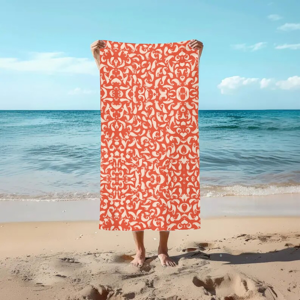 Sea Creature Print Beach Towel with Whale, Dolphin and Fish Motif