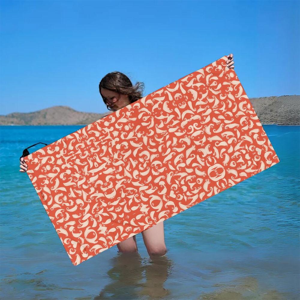 Sea Creature Print Beach Towel with Whale, Dolphin and Fish Motif