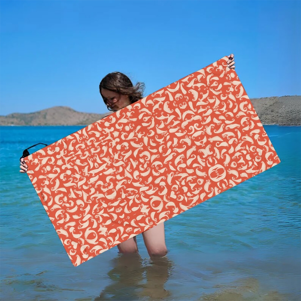 Sea Creature Print Beach Towel with Whale, Dolphin and Fish Motif