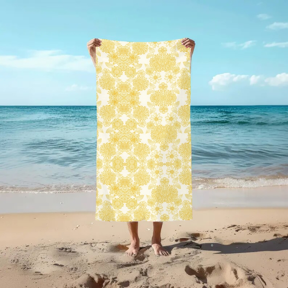 Large Floral Print Beach Towel with Bloom Motif