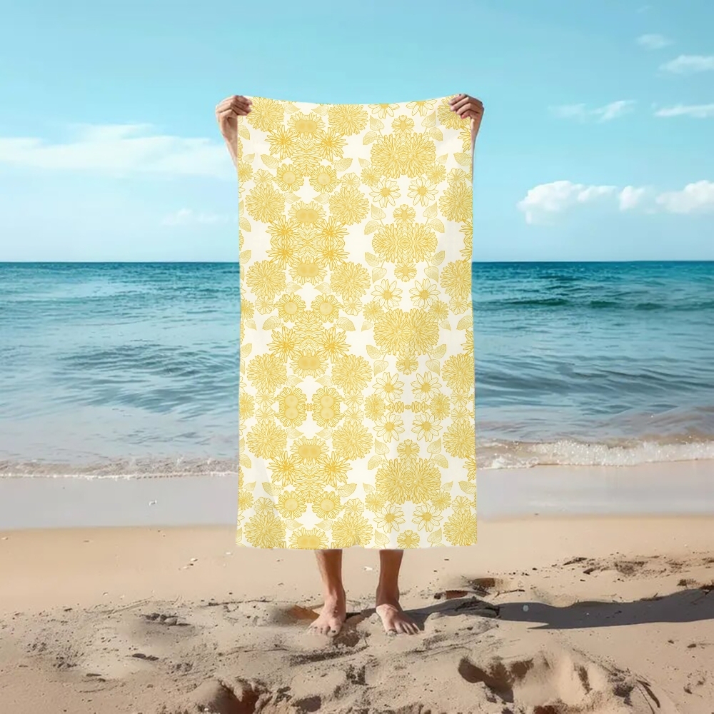 Large Floral Print Beach Towel with Bloom Motif