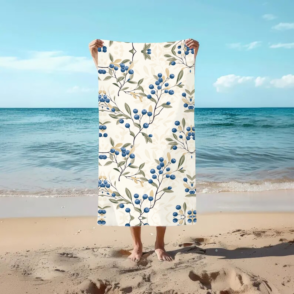 Botanical Berry Branch Print Beach Towel