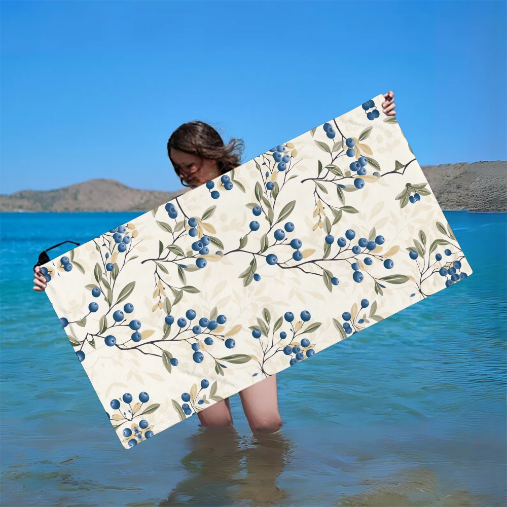Botanical Berry Branch Print Beach Towel