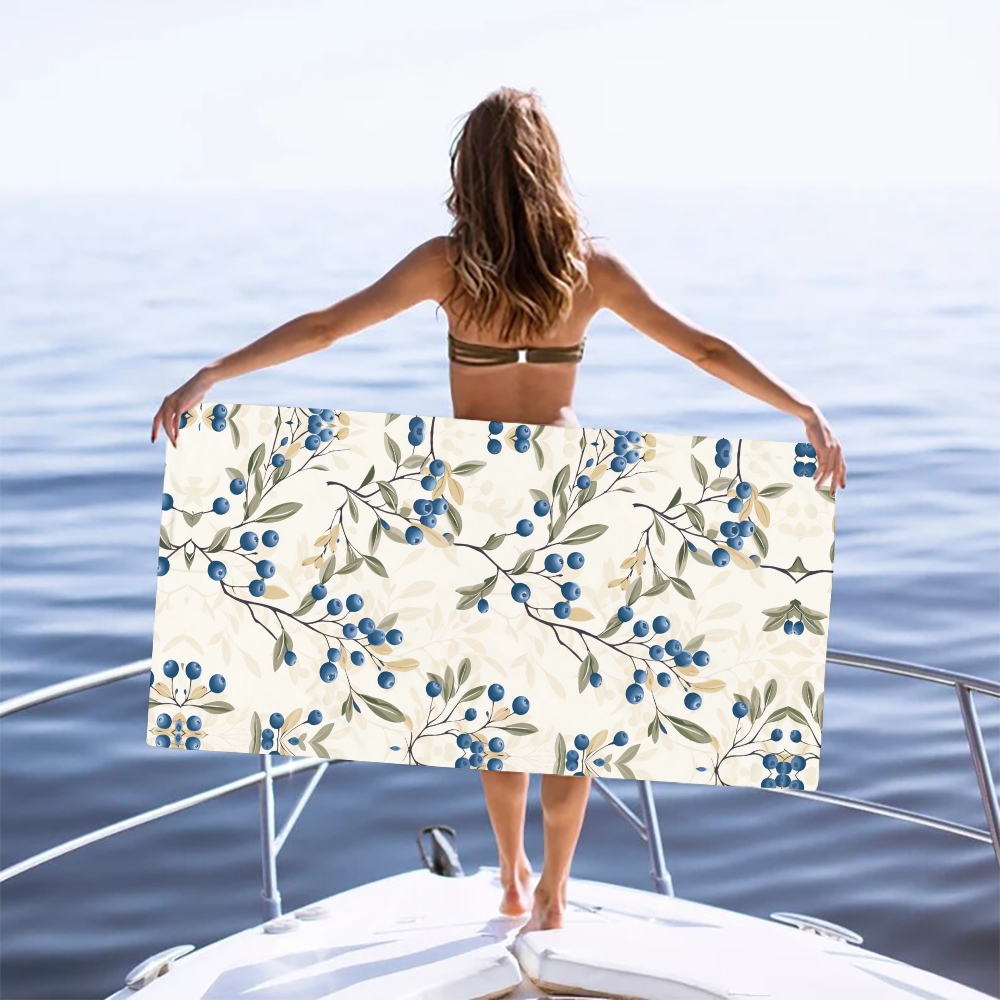 Botanical Berry Branch Print Beach Towel
