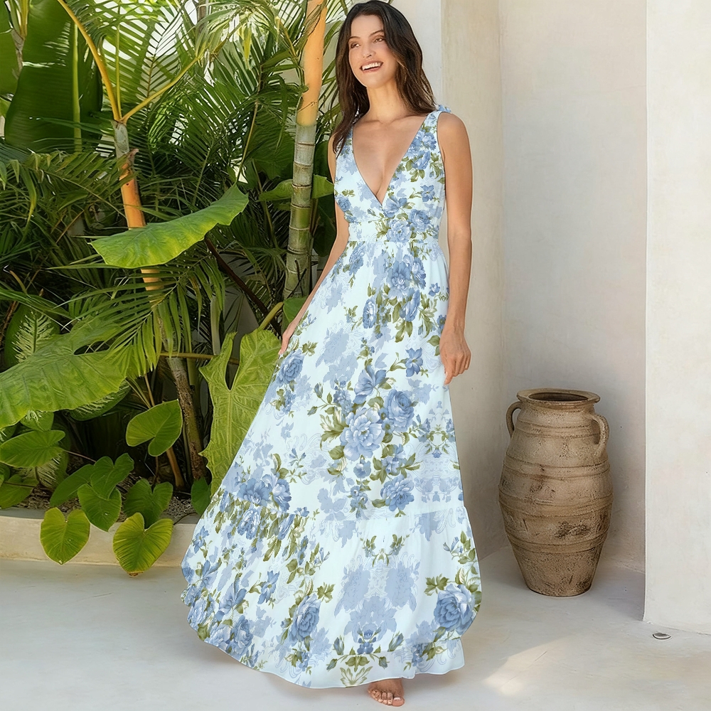 Soft Floral Print One-Piece Swimsuit with Matching Tiered Maxi Skirt