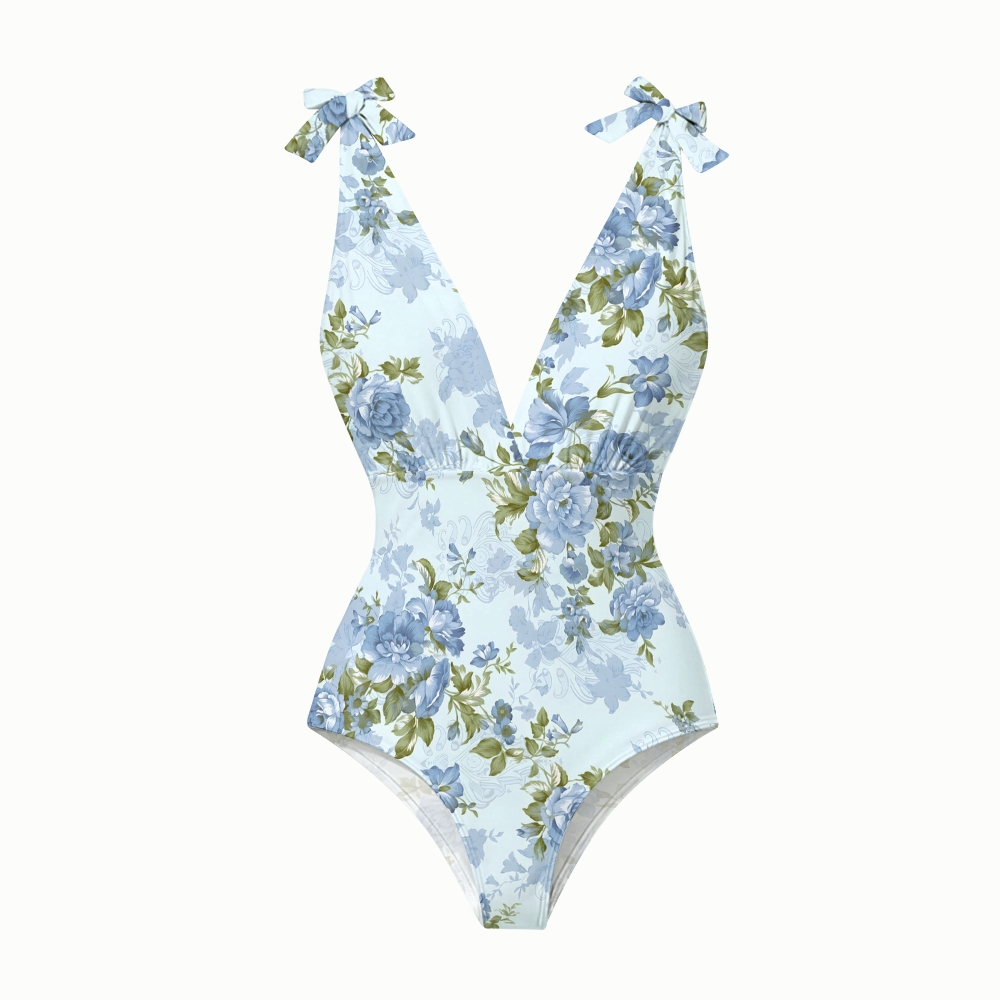 Soft Floral Print One-Piece Swimsuit with Matching Tiered Maxi Skirt