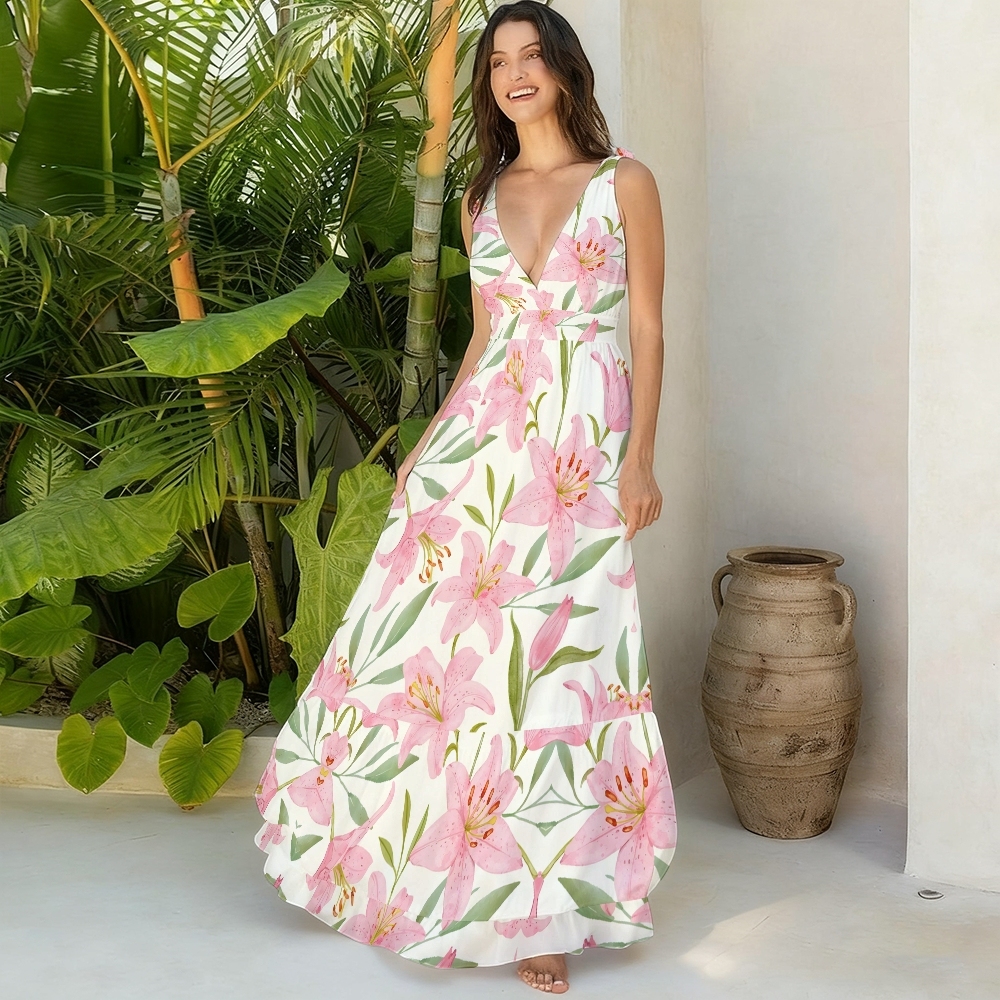 Pastel Lily One-Piece Swimsuit with Matching Tiered Maxi Skirt