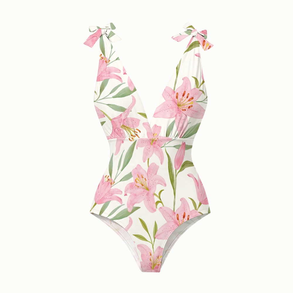 Pastel Lily One-Piece Swimsuit with Matching Tiered Maxi Skirt