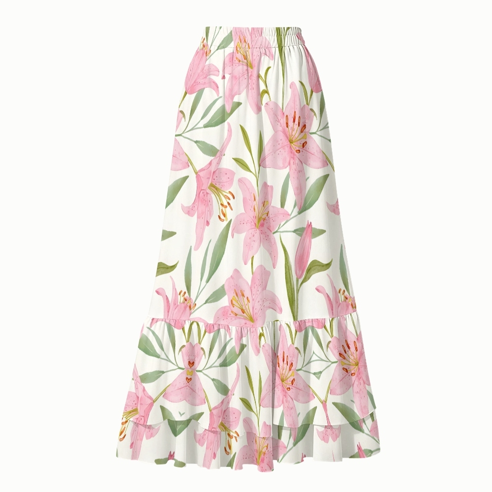 Pastel Lily One-Piece Swimsuit with Matching Tiered Maxi Skirt