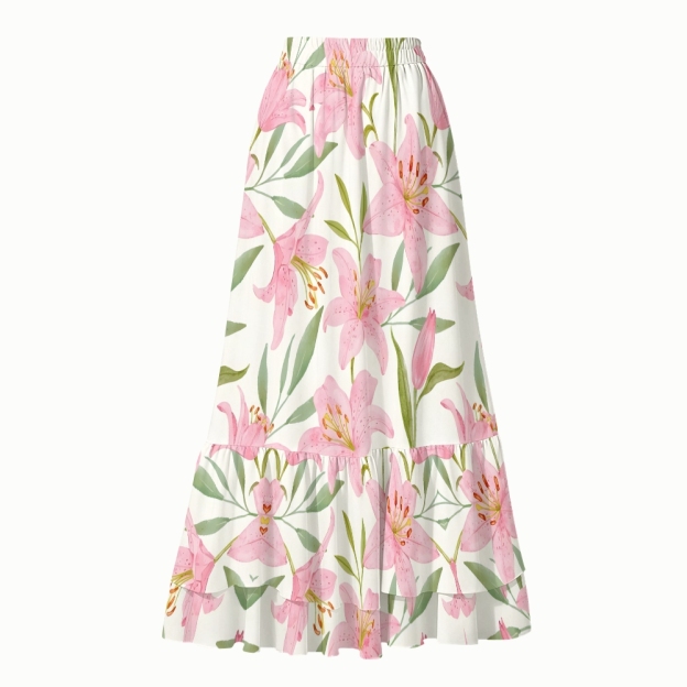 Pastel Lily One-Piece Swimsuit with Matching Tiered Maxi Skirt