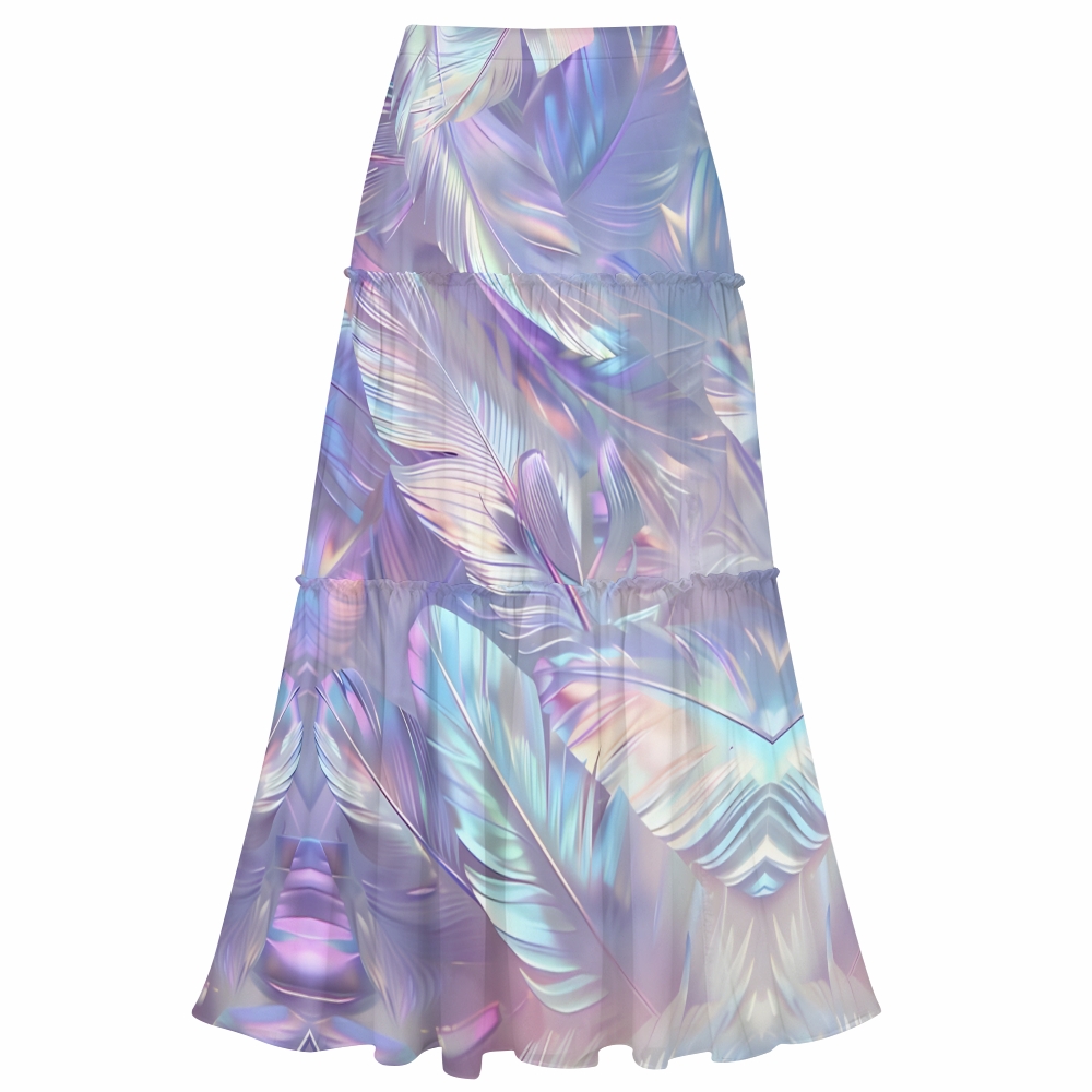 Dreamy Feather One-Shoulder One-Piece Swimsuit with Tiered Maxi Skirt