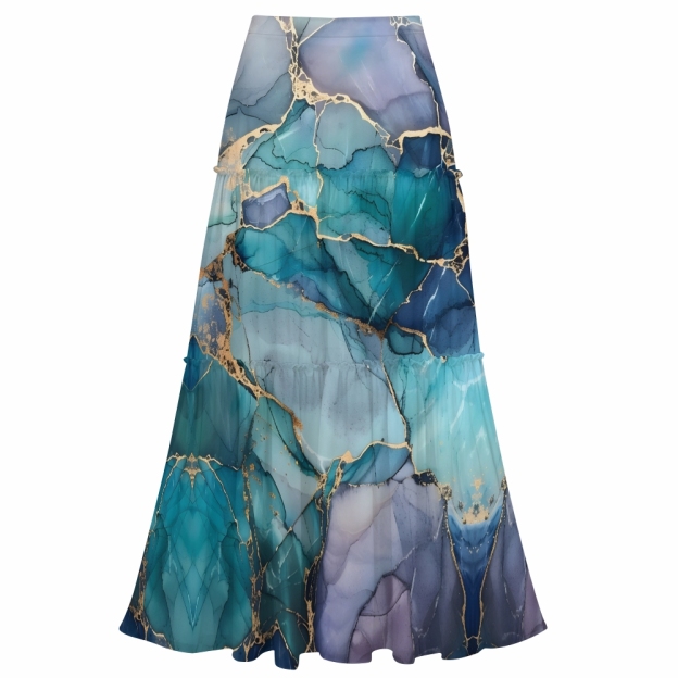 Geode Marble One-Shoulder Cut-Out One-Piece Swimsuit with Tiered Maxi Skirt