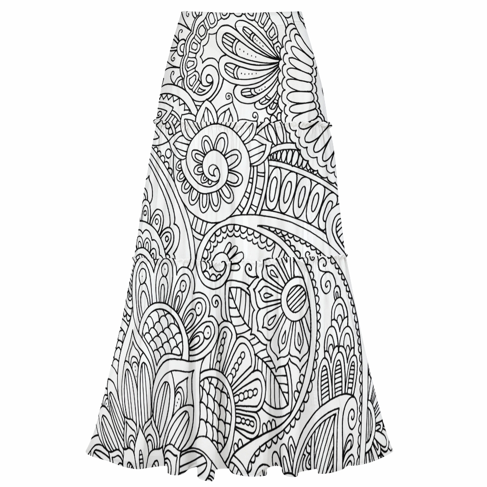Boho Paisley Print One-Shoulder Cut-Out One-Piece Swimsuit with Tiered Maxi Skirt