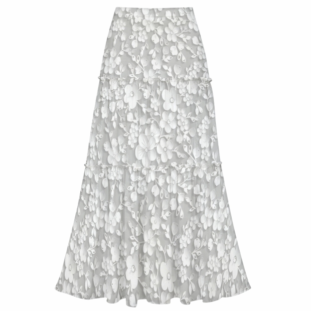 White Floral One-Shoulder Cut-Out One-Piece Swimsuit with Tiered Maxi Skirt