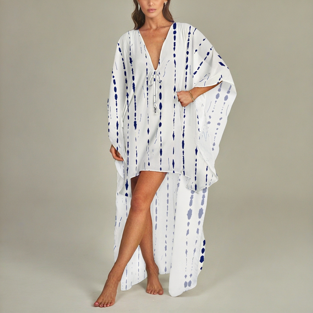 Long Sleeve UV Protection Beach Cover-Up Dress with High-Low Hem