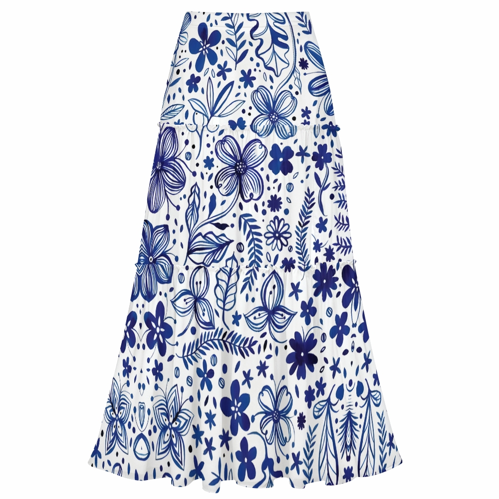 Botanical Print One Shoulder Cut-Out One-Piece Swimsuit with Matching Maxi Skirt